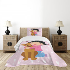 Doodle Girl and Pet Dog Bedspread Set