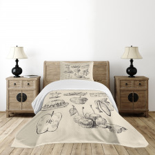 Hand-Drawn Sketch Meals Bedspread Set