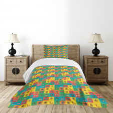 Cartoon Bugs in Square Bedspread Set