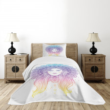 Boho Girl Feather Mandala Bedspread Set