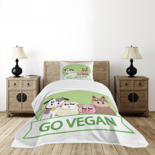 Go Vegan Slogan Animals Bedspread Set