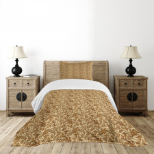 Faded Curled Leaves Bedspread Set