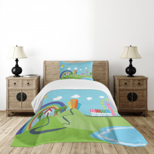 Cartoon Village Bedspread Set