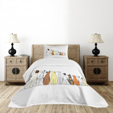 Dogs in a Row Looking Away Bedspread Set