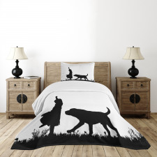 Little Girl Walking a Dog Bedspread Set