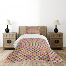 Pastel Color Ogee Shapes Tile Bedspread Set