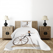 Gentleman Mustache Retro Bike Bedspread Set