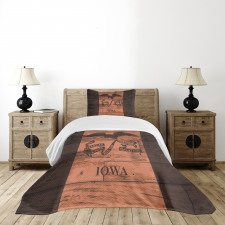 Iowa Flag on Wood Planks Bedspread Set