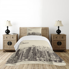 Denver City Skyline Sketch Bedspread Set