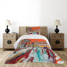 Historical Town Painting Bedspread Set