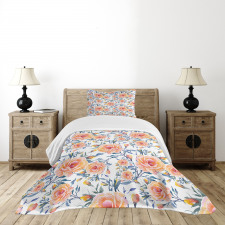 Blossoms with Aquarelle Effect Bedspread Set