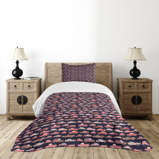 Automobiles in Pinkish Tones Bedspread Set