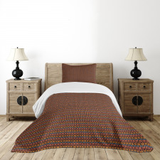 Brown Toned Geometric Tile Bedspread Set