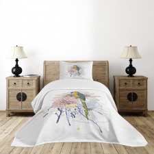 Parrot on Flower Bouquet Bedspread Set