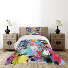 Abstract Floral Artwork Bedspread Set