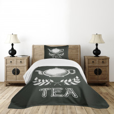 Teapot Leaf Branches Chalkboard Bedspread Set