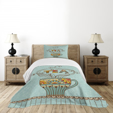 Cup Floral Ornamental Lines Bedspread Set