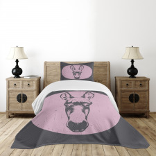 Grunge Look Animal Portrait Bedspread Set