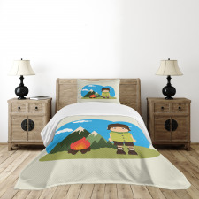 Kid Campfire on Mountains Bedspread Set