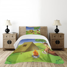 Kid Sitting on a Trunk Bedspread Set