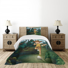 Kid Running in Woods Bedspread Set