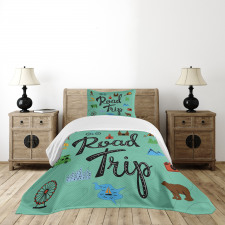 Road Trip Calligraphy with Map Bedspread Set