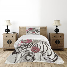 Zebra Head Say Cheese Words Bedspread Set