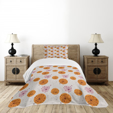 Pink Orange Spots Flowers Bedspread Set