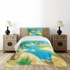 Beach View Cartoon Design Bedspread Set