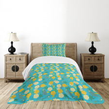 Flowers on Blue Pattern Bedspread Set