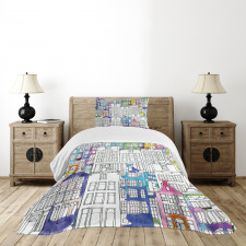 Watercolor Sketch Houses Bedspread Set