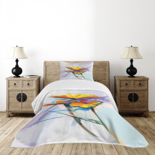 Oil Paint Art Flowers Bedspread Set
