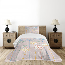 Flowers with Colorful Stems Bedspread Set