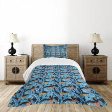 Blue Tropical Leaves Hawaii Bedspread Set