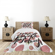 Strawberries Romantic Words Bedspread Set