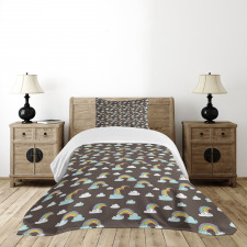 Doodle Rainbow and Clouds Bedspread Set