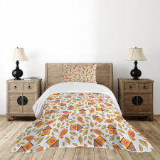 Birds Tiny Houses and Leaves Bedspread Set