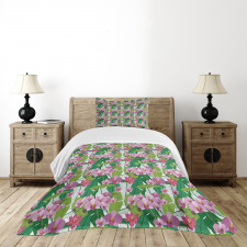 Pink Blossoms and Leaves Bedspread Set