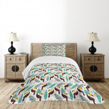 Toucan Bird Tropical Leaves Bedspread Set