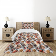 Black Swirls Circle Motifs Bedspread Set