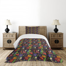 Monkeys Parrots Monstera Bedspread Set