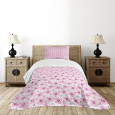 Pink Blossoms Dotted Petals Bedspread Set