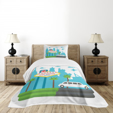 Cartoon Limo City Sign Bedspread Set