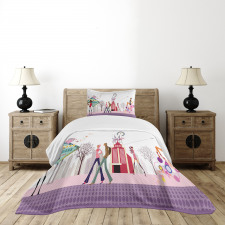 Teens Walking on Street Bedspread Set