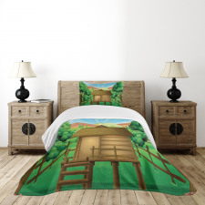 Wooden Hut Shelter and Sun Bedspread Set