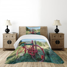 Mountain Landscape and Bike Bedspread Set