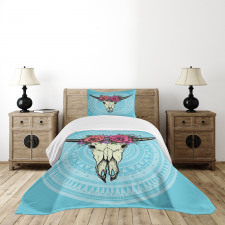 Buffalo Skull with Flowers Bedspread Set