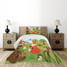 Happy Animals in Forest Bedspread Set