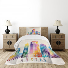 Outlined Monuments Skylines Bedspread Set