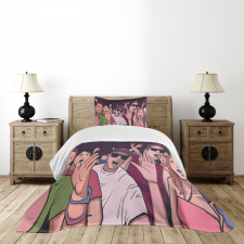 Music Festival Cartoon Image Bedspread Set